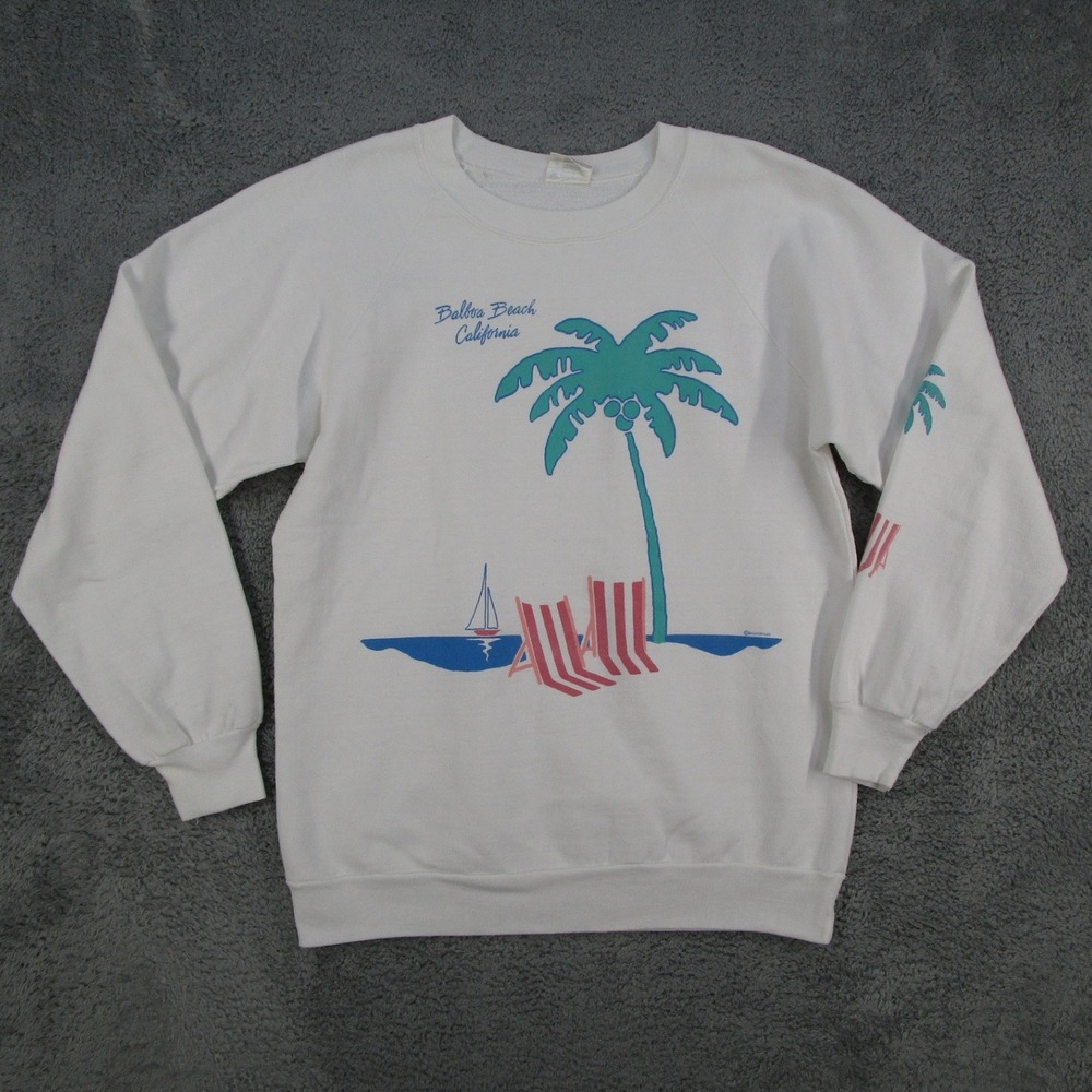 Vintage 1985 Lifestyles Balboa Beach California Sweatshirt White Large USA Made